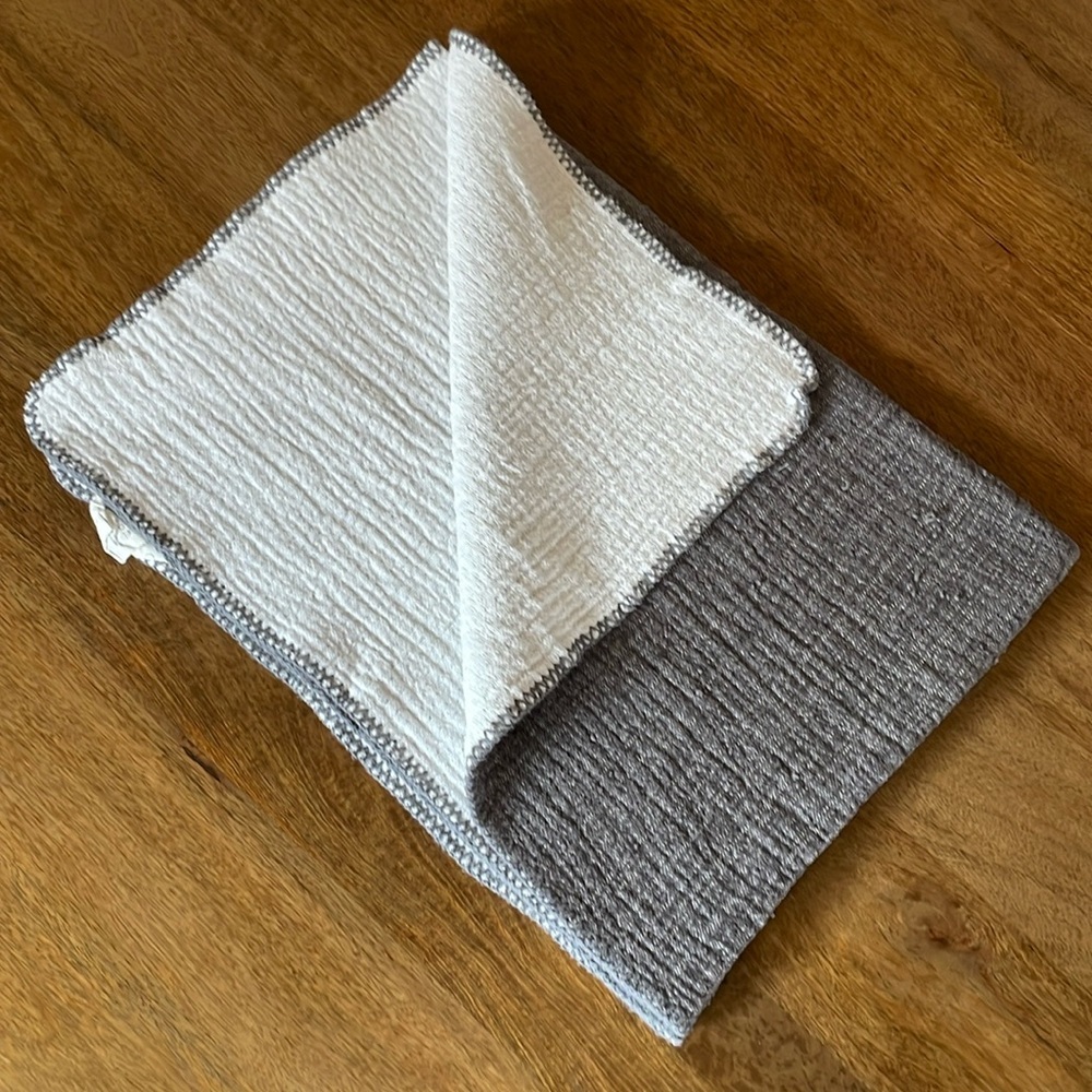 COYUCHI Cozy Cotton Organic Baby Blanket, Charcoal and Softwhite